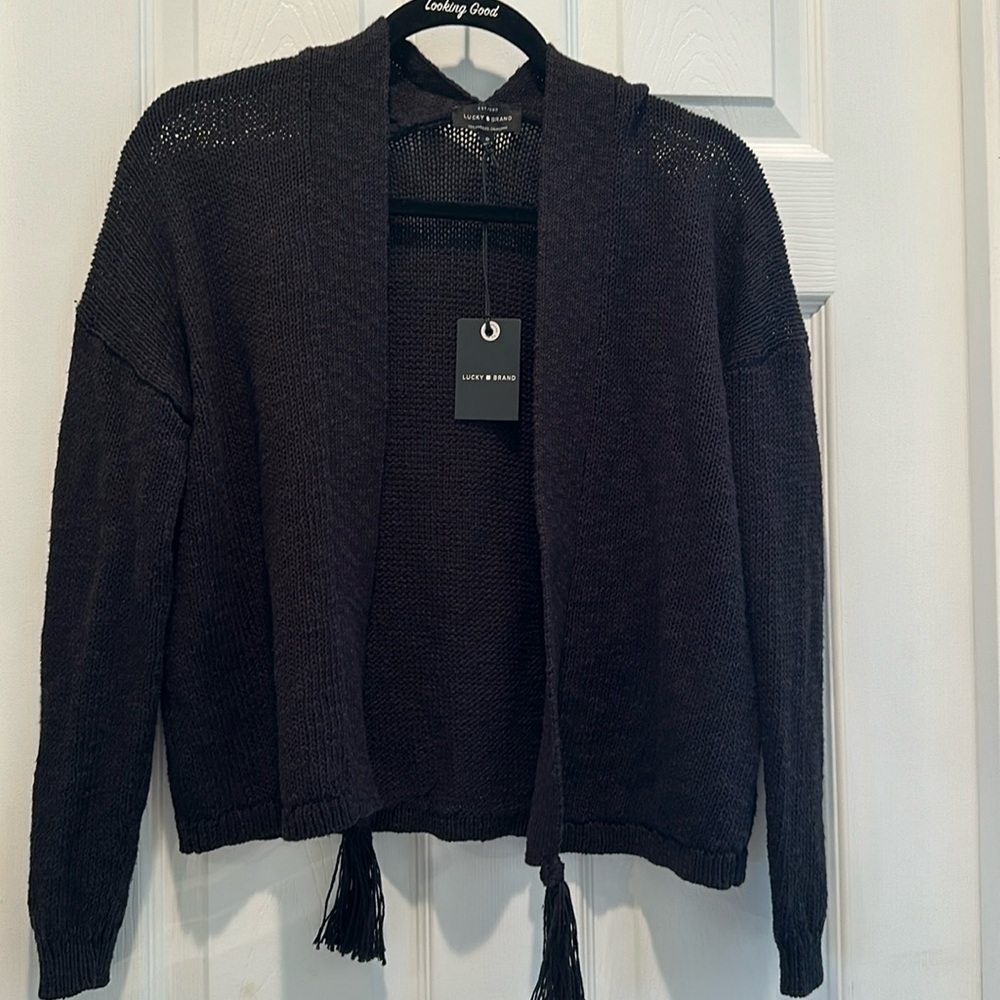 Lucky black open cardigan with tassels